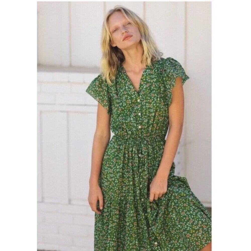 TROVATA Birds of Paradis Sz S Small Green Ivy Floral Kristi Dress